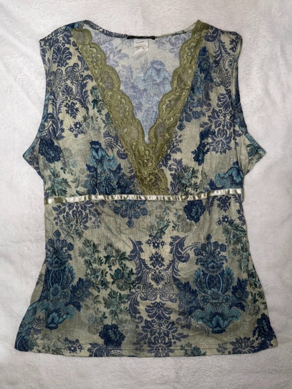 Vintage Y2K Cocomo Blue & Cream Lace Babydoll Top - XL (Fits like L)